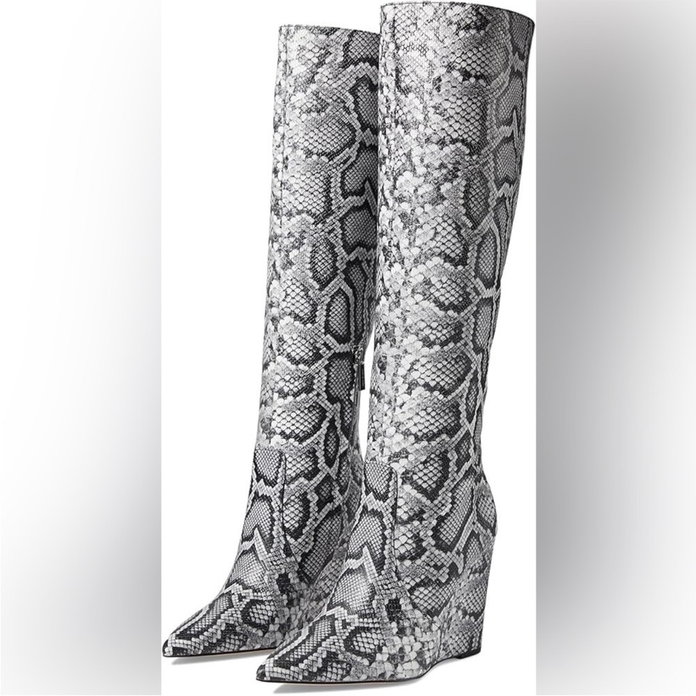 Michael Kors Isra Snake Embossed Leather Wedge Boot
